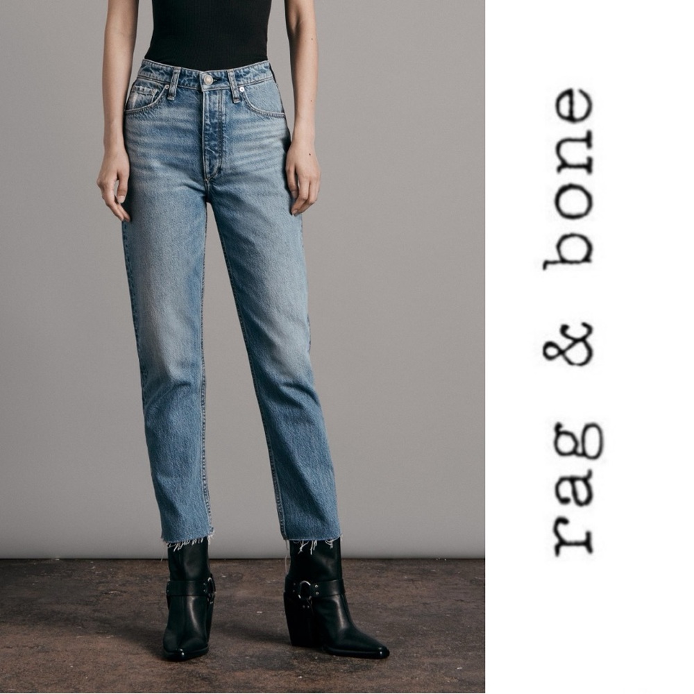 Rag & Bone Nina High-Rise Cigarette Medium Wash (Delavan) Slim Fit Ankle Jean
